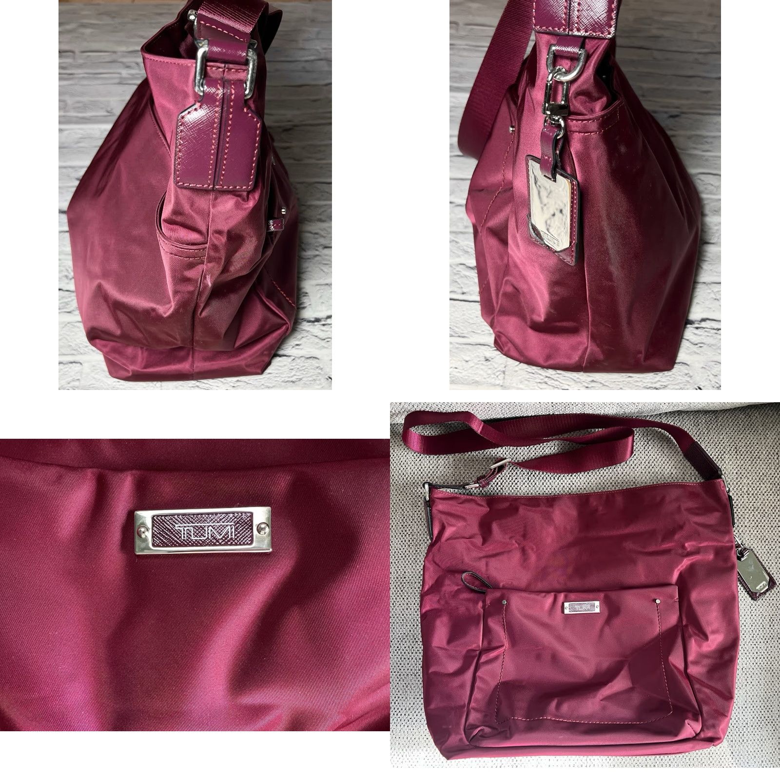 Tumi TUMI Crossbody Bag Cranberry Wine Berry Dark Berry Leather Nylon Zip Crossbody Strap Womens 21” Size ONE SIZE - 9 Thumbnail