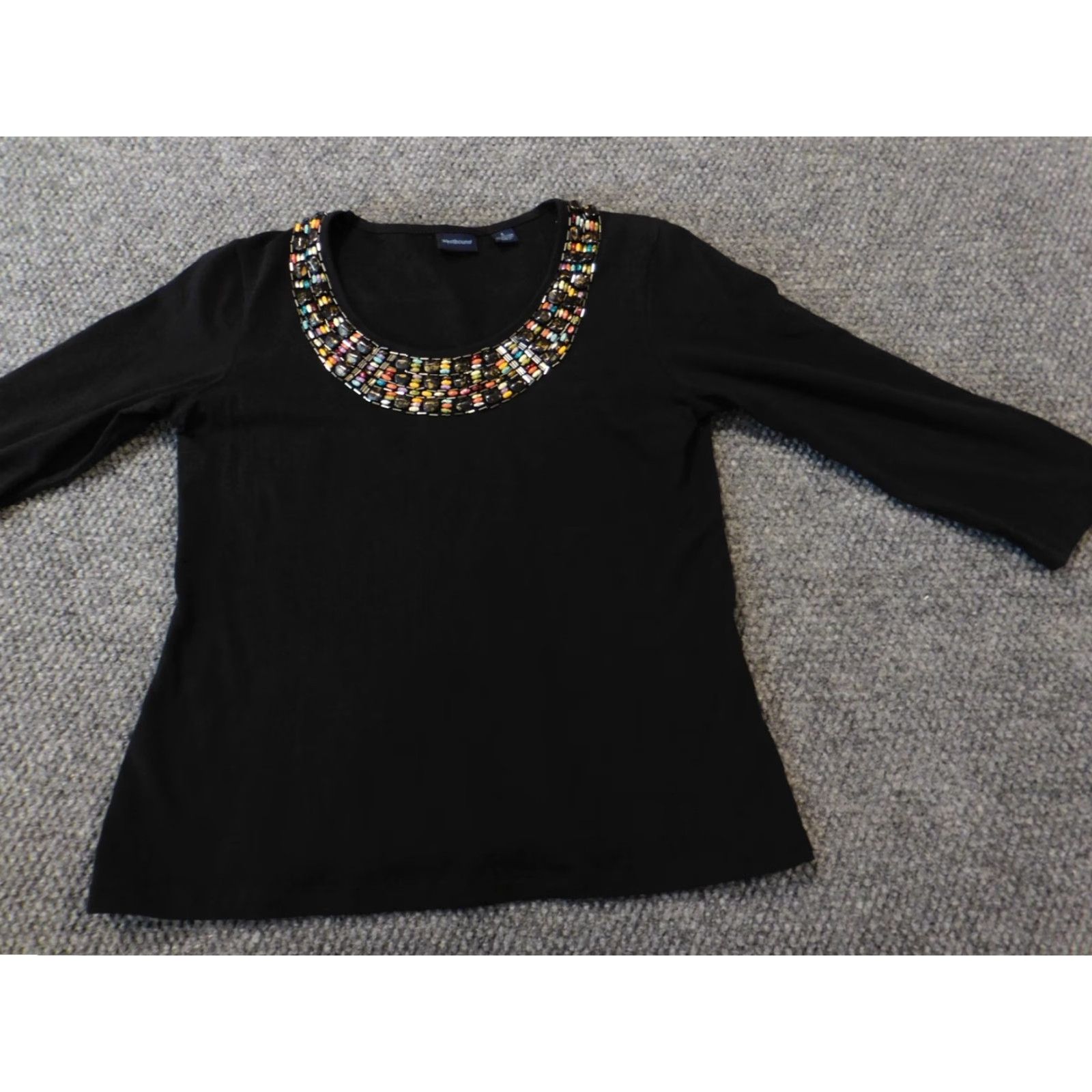 Vintage Westbound Womens Blouse Small Black Pullover Top Embellishments Stretch Paisley Long Sleeve Round Neck Casual Cotton Spandex Ruffle Size S / US 4 / IT 40 - 3 Thumbnail