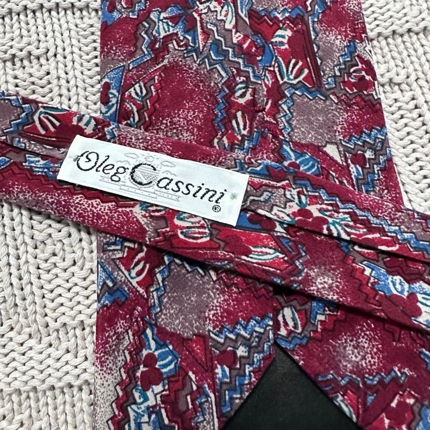 Oleg Cassini Vintage 80s Oleg Cassini red abstract silk tie Size ONE SIZE - 3 Thumbnail