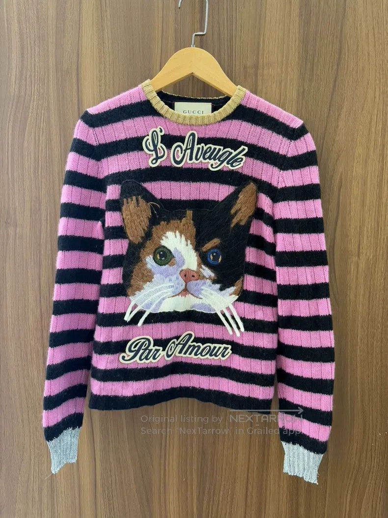 Gucci Gucci Pink and black striped cat embroidered pattern sweat Size XS / US 0-2 / IT 36-38 - 1 Thumbnail