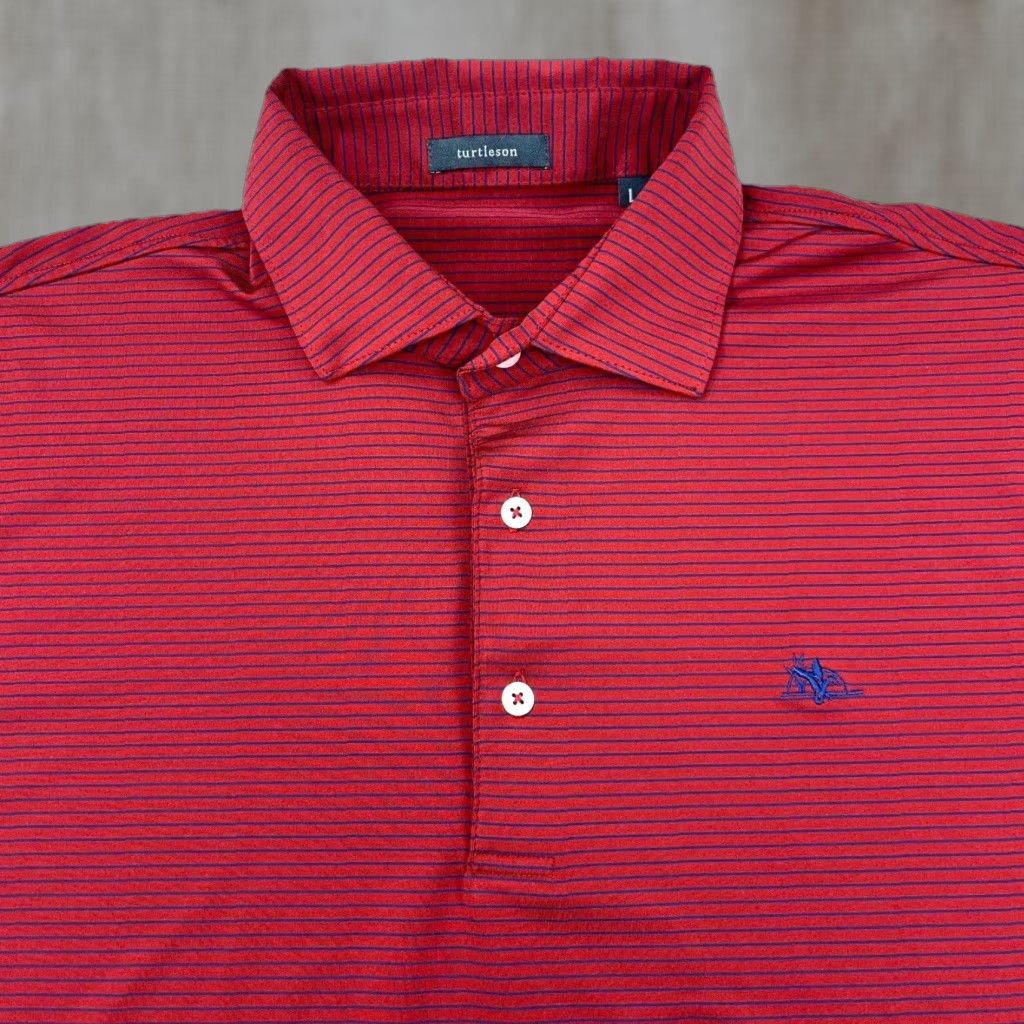 Vintage Turtleson Polo Shirt Men L Red Striped Performance Quick Dry Golf Club Shirt Polo Men's Red Striped Quick Dry Performance Golf Club Size US L / EU 52-54 / 3 - 1 Thumbnail