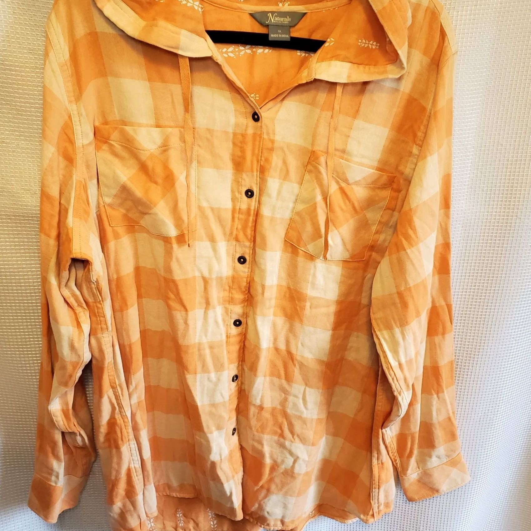Vintage Natural Reflections Womens 1X Plaid Hooded Button Up Shirt Light Orange Size XL / US 12-14 / IT 48-50 - 5 Thumbnail