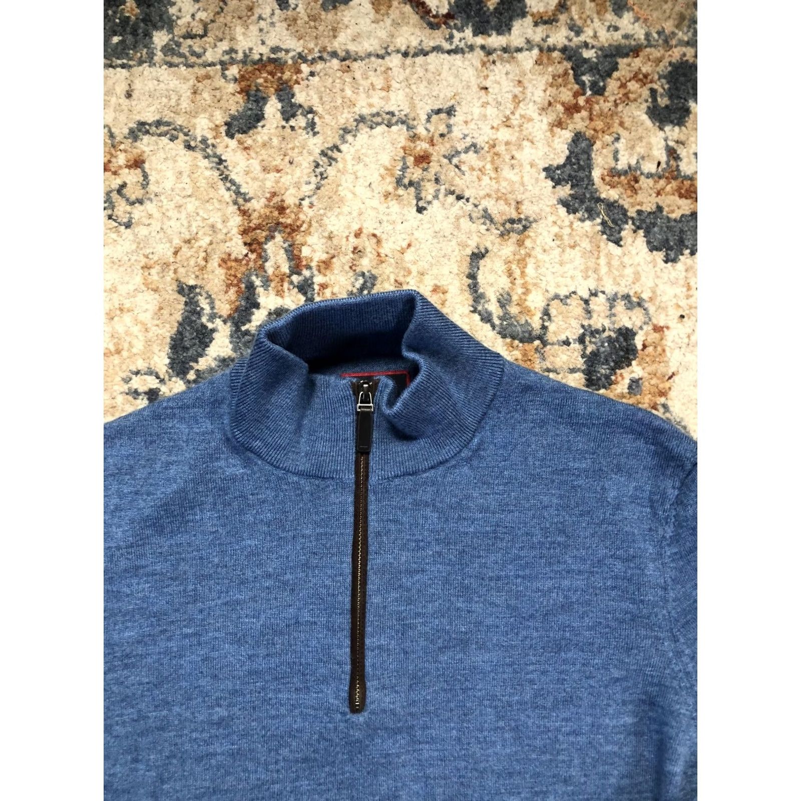 UNTUCKit UNTUCKit Mens Sweater Blue Merino Wool 1/4 Zip Mock Neck Knit Pullover Medium Size US M / EU 48-50 / 2 - 2 Thumbnail