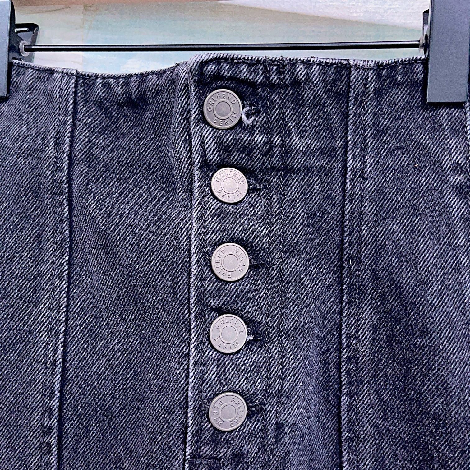 GRLFRND GRLFRND Twiggy Denim Mini Skirt Black Up All Night Button 24 Size 24" / US 00 / IT 34 - 2 Thumbnail