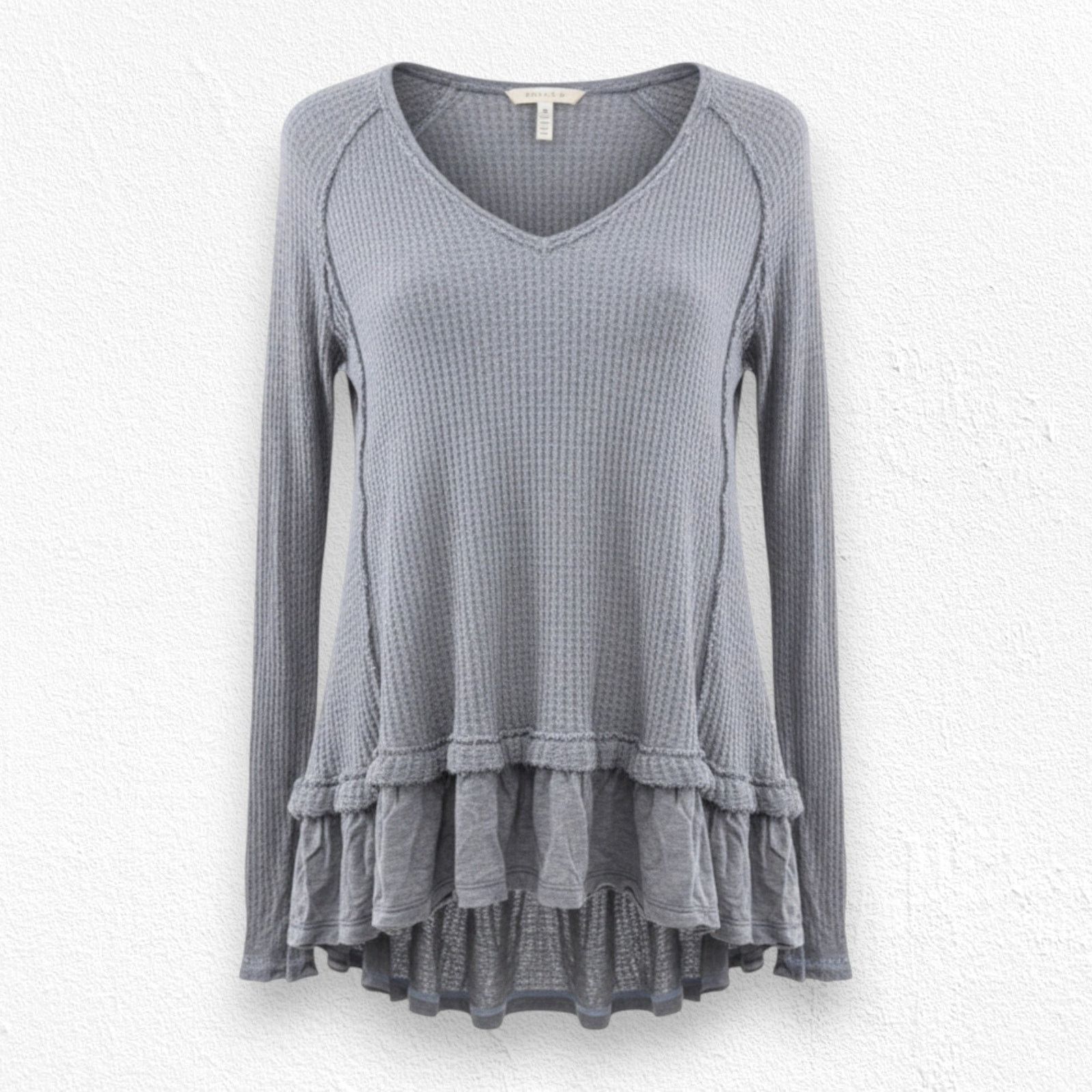 Free People We The Free Gray Waffle Knit Easy Does It Tee Size XS Size XS / US 0-2 / IT 36-38 - 1 Thumbnail