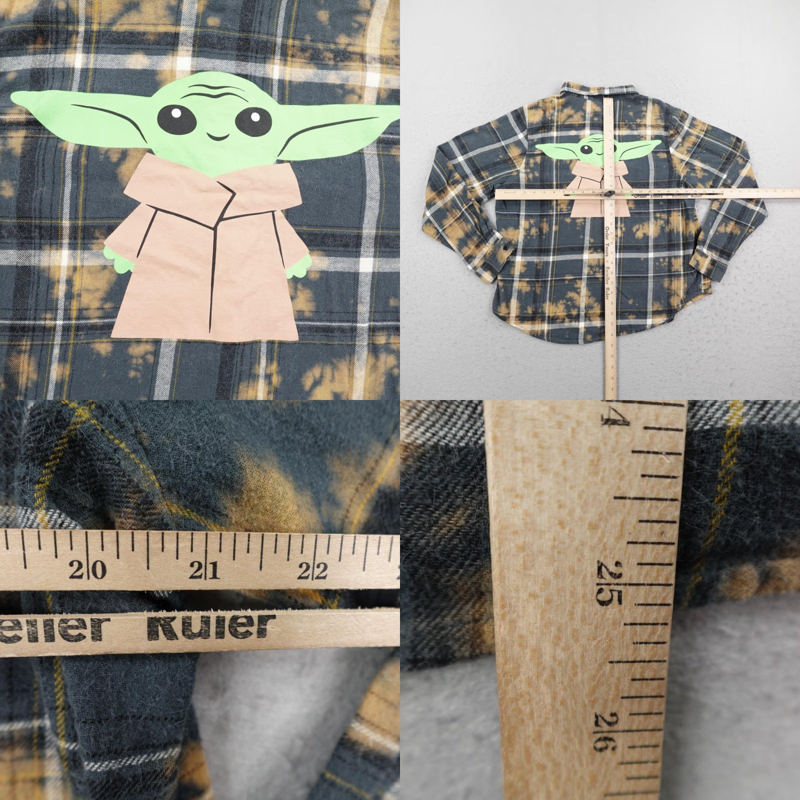 Star Wars Star Wars Shirt Womens Large Bleach Flannel Grogu Mandalorian Button Up Plaid Gray Cotton Long Sleeve Collared Pockets Size L / US 10 / IT 46 - 8 Thumbnail