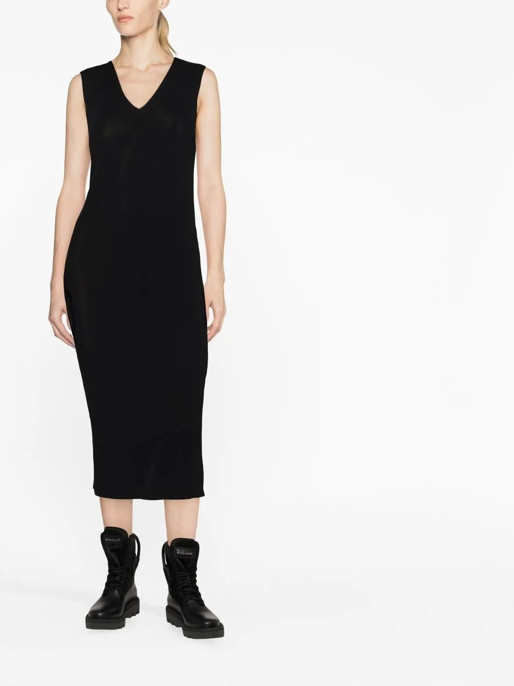 Moncler o1y1125 V-neck Midi Dress in Black Size M / US 6-8 / IT 42-44 - 2 Thumbnail