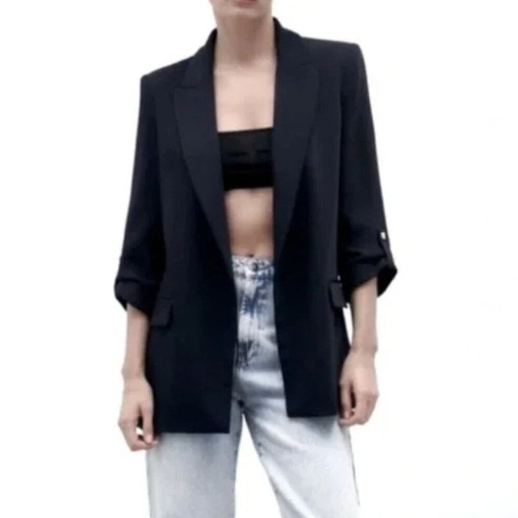 Zara 🖤 ZARA Open Front Blazer With Rolled-Up Sleeves | Size S Size S / US 4 / IT 40 - 1 Thumbnail