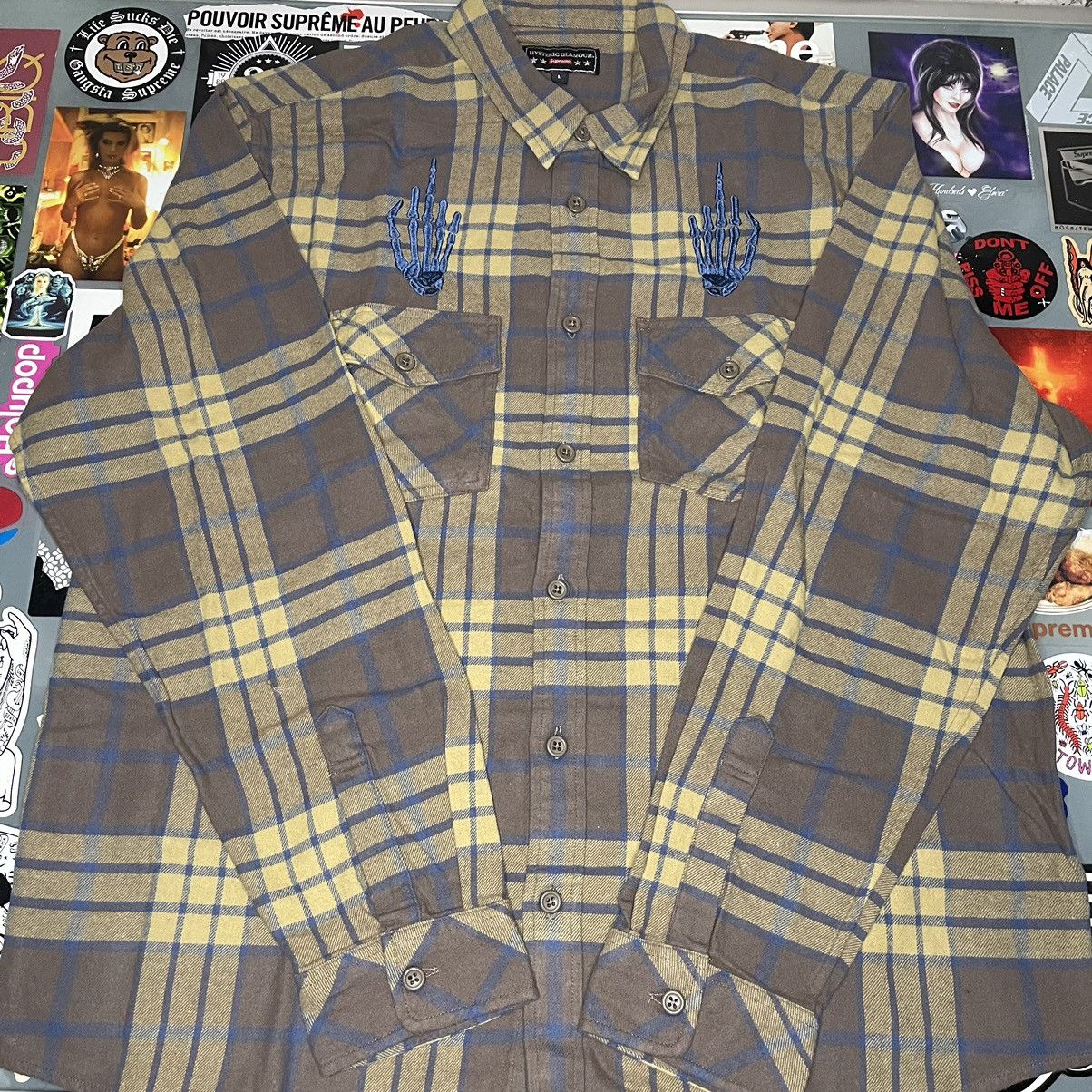 image of Hysteric Glamour Plaid Flannel Shirt Brown Large New, Men's