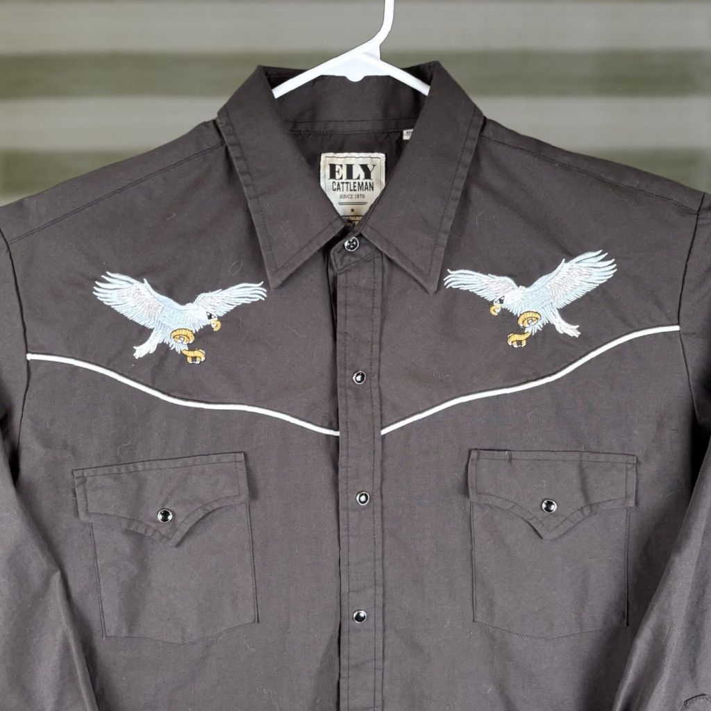 Vintage Ely Cattleman Shirt Men L Black Gaucho Embroidered Eagle Western Pearl Snap Shirt Size US L / EU 52-54 / 3 - 1 Thumbnail