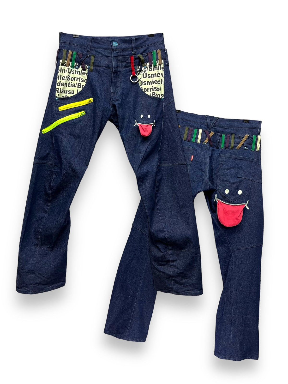 😋DOPE🔥UP! SMILE x RHP Double Waist Stretch Denim Fun Pants🔥