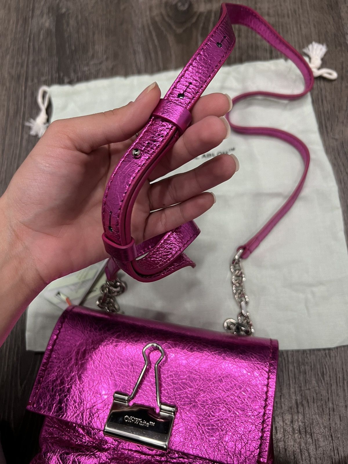 Off-White Off-White Laminate Small Metallic Shoulder Bag Fuchsia New Size ONE SIZE - 9 Thumbnail