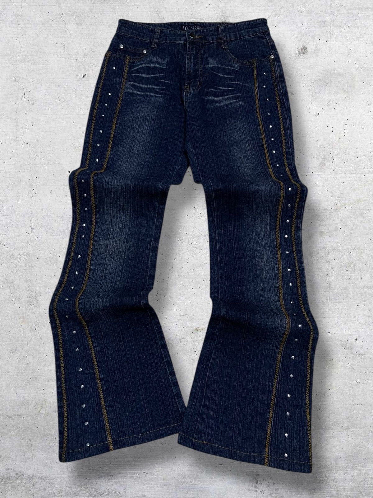 VINTAGE HAPHAZARD JAPAN DESIGNER 90S OG STUDDED FLARED DENIM