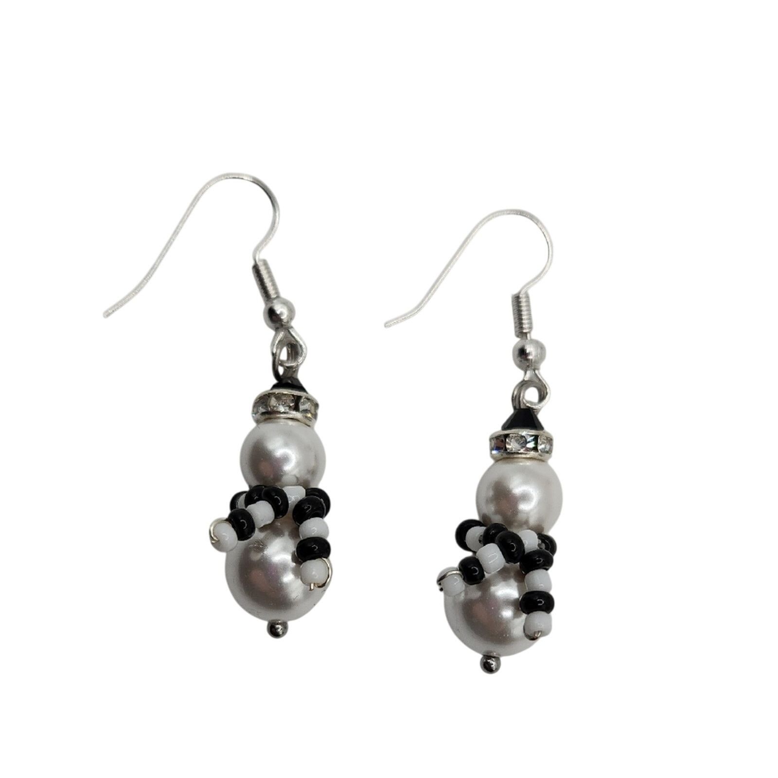 Other White and Black Beaded Snowman Earrings with Crystals Size ONE SIZE - 1 Thumbnail