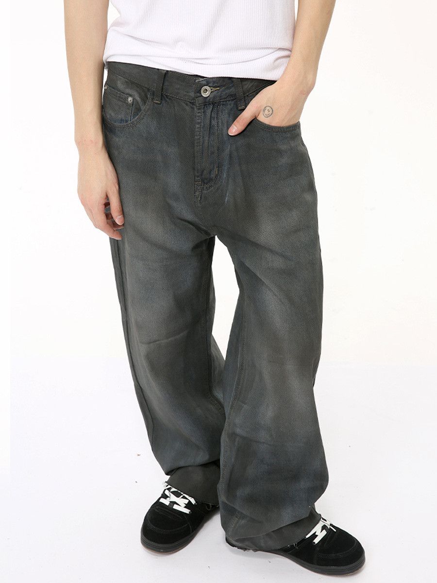 Vintage American-Style Distressed Retro Coated & Washed Denim Jeans Size US 32 / EU 48 - 3 Thumbnail