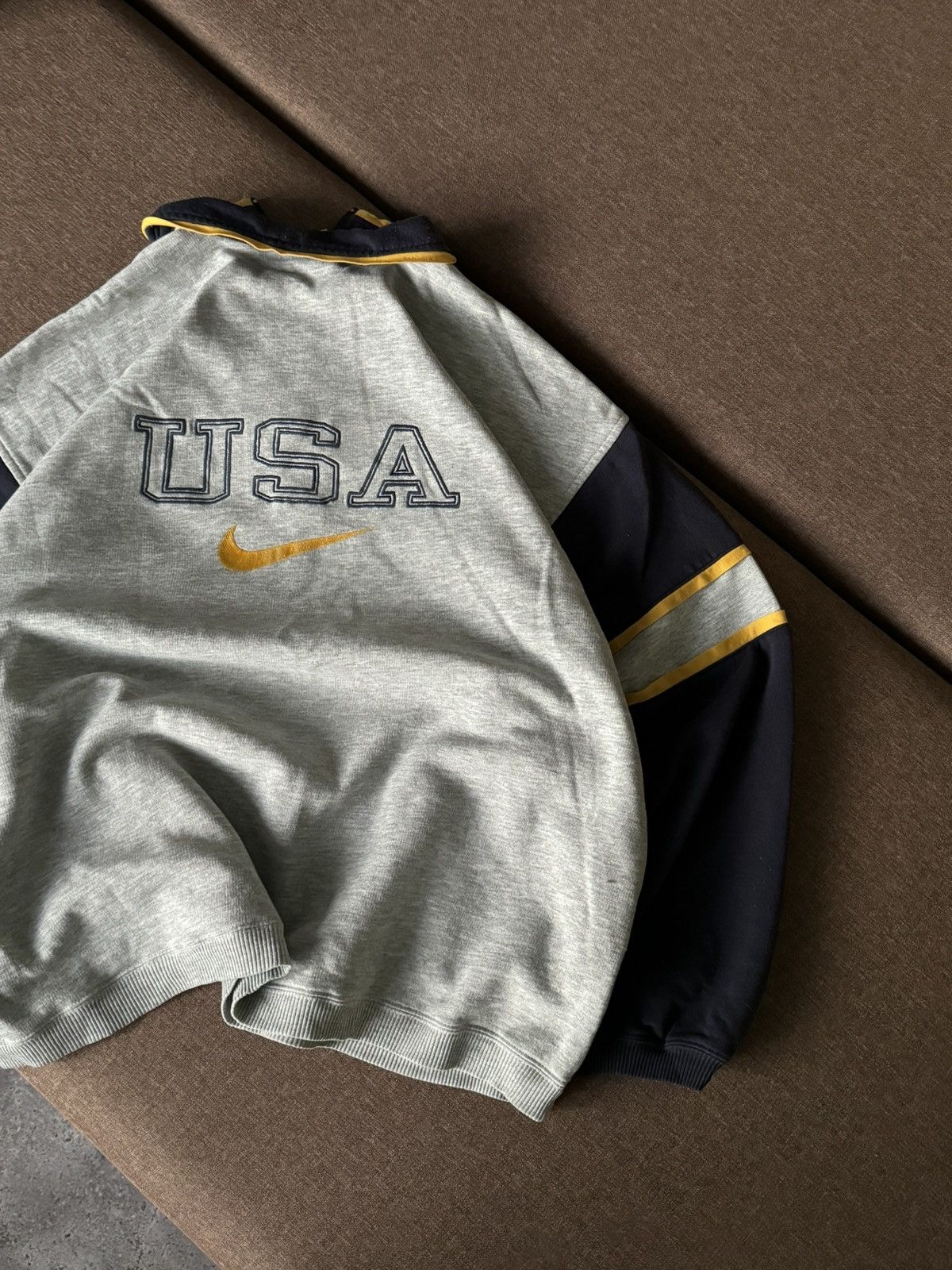 Nike × Vintage Vintage Nike USA oversized big logo 1/3 sweatshirt Size US XL / EU 56 / 4 - 6 Thumbnail