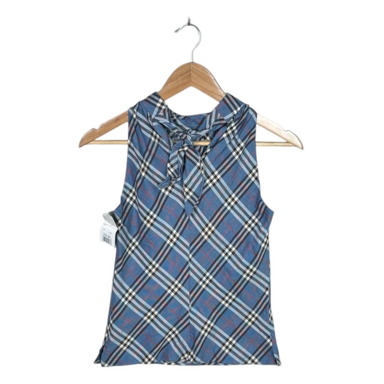 Burberry NWT Burberry Blue Label Plaid Tie Neck Top Size 36 Y2K Japan Size S / US 4 / IT 40 - 2 Thumbnail