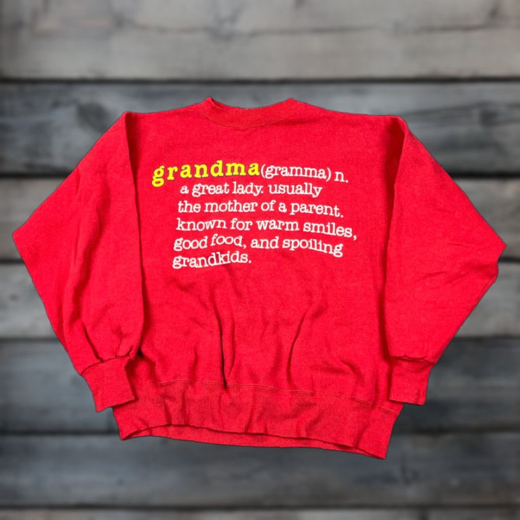 Vintage VINTAGE 90s Grandma Definition Print Pullover Sweatshirt Men XL Red Ultra Sweats Lightweight Cotton Blend Cotton Printed Graphic Front Size US XL / EU 56 / 4 - 1 Thumbnail