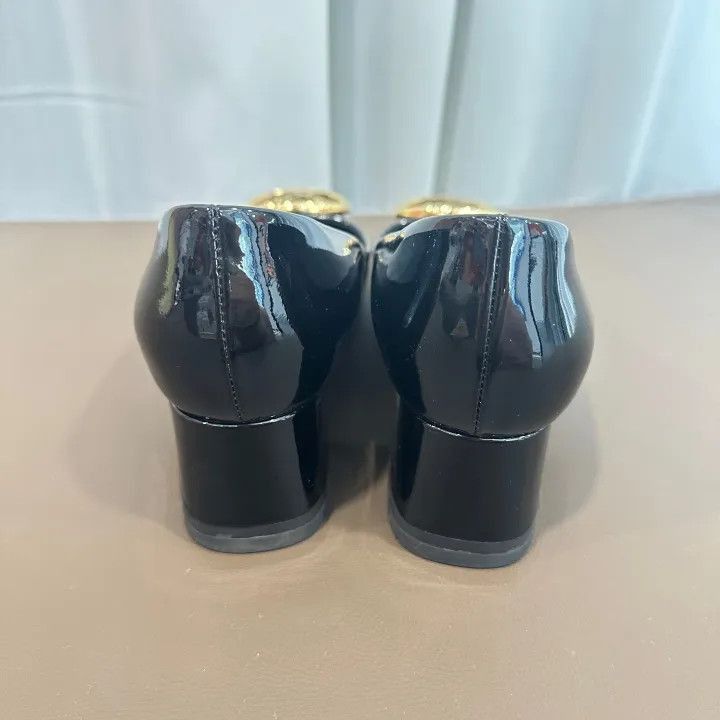 Louis Vuitton Louis Vuitton Black Metal Logo Chunky Heels -2508 Size US 5 / EU 37 - 4 Thumbnail