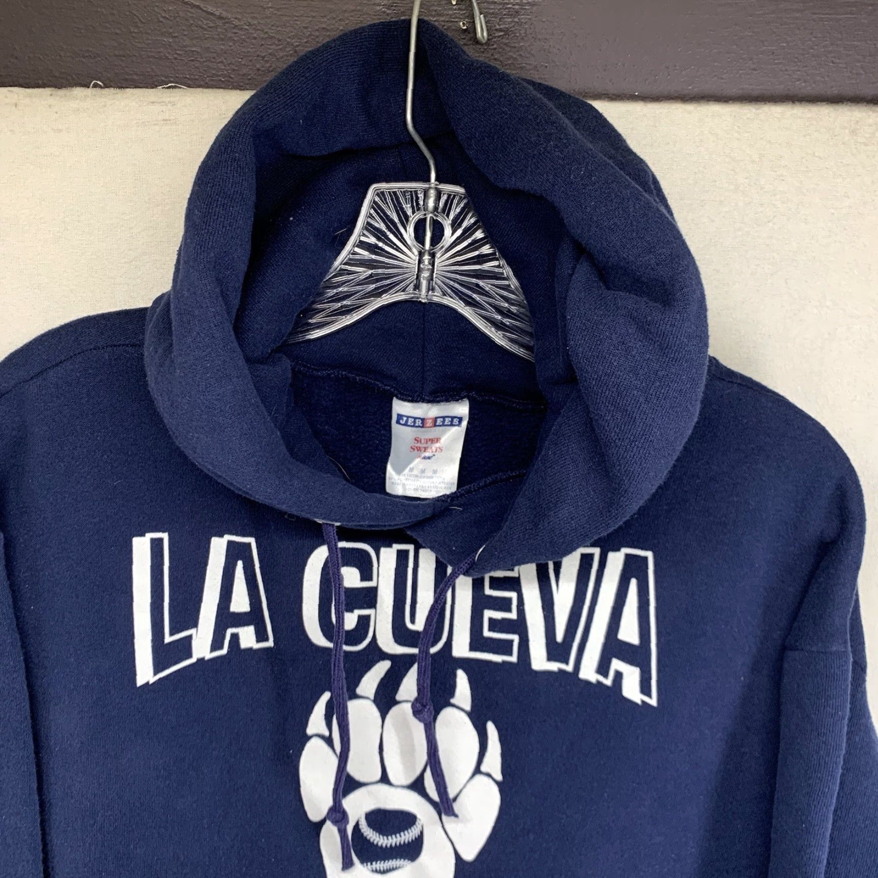 Jerzees VINTAGE La Cueva Baseball Hoodie Men’s Medium Blue Cotton Blend Unisex Sports Pullover Size US M / EU 48-50 / 2 - 6 Thumbnail