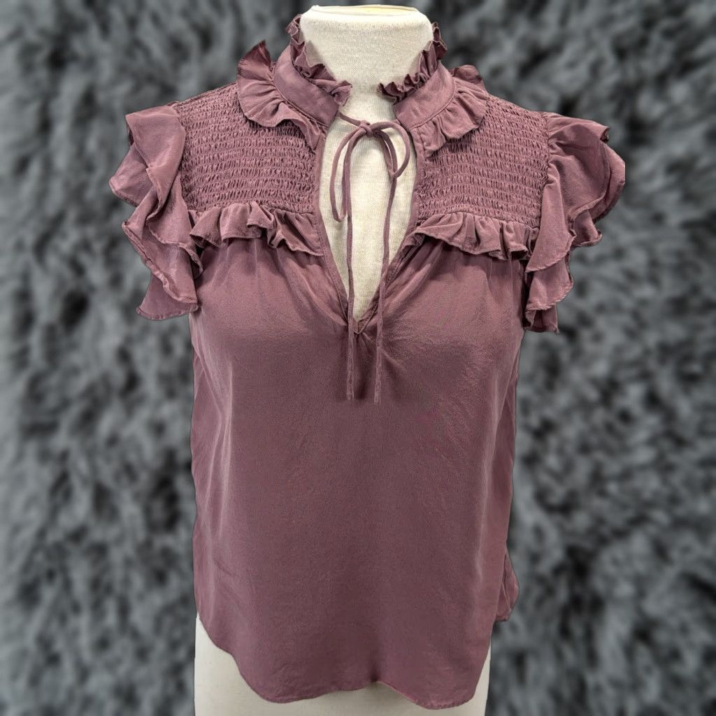 Vintage VINTAGE Gilbert Farrar Silk Blouse Women XS Sleeveless Pink Ruffle Smocked Girly Romance Size XS / US 0-2 / IT 36-38 - 1 Thumbnail