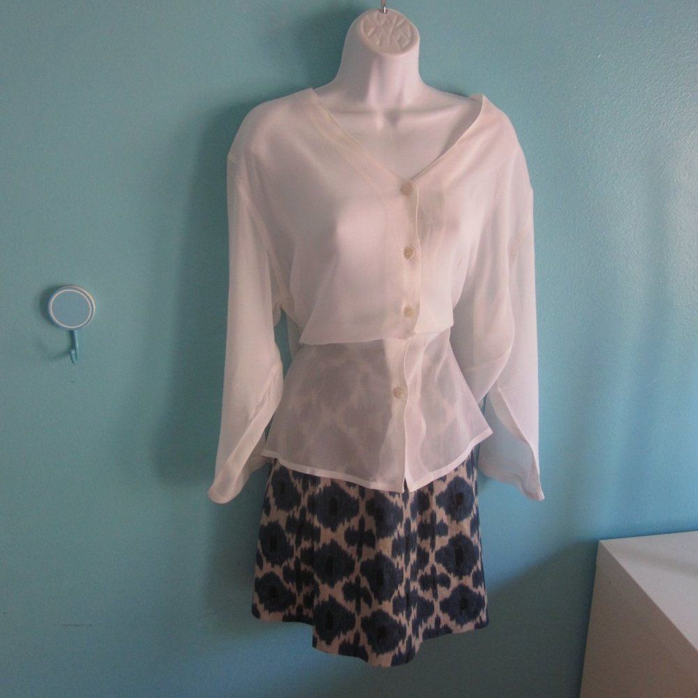 Michael Kors Michael Kors Blue & Tan Print Linen Skirt Size 4 Rear Zipper Size 27" / US 4 / IT 40 - 6 Thumbnail