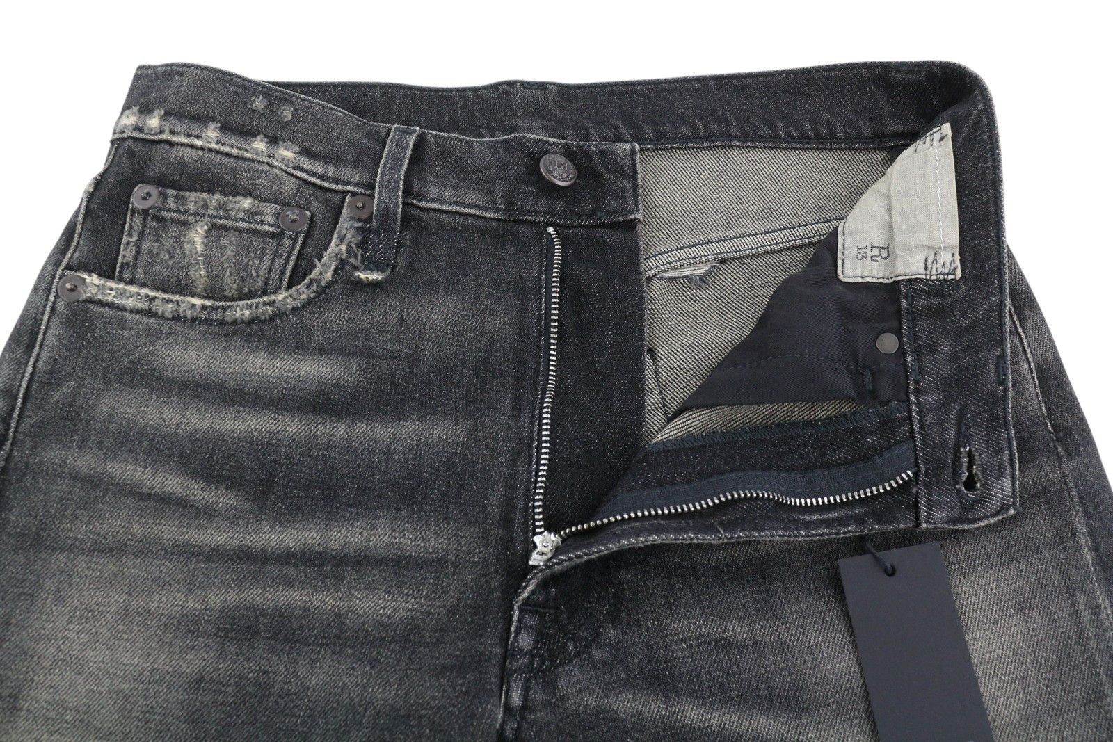 R13 BOYFRIEND 26 Distress Ripped Straight Abbey Black 84485 Size 26" / US 2 / IT 38 - 5 Thumbnail