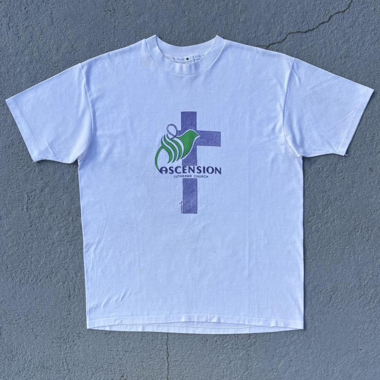 Hanes Vintage 90s Bird and Cross Christian Church T-Shirt Size US XL / EU 56 / 4 - 1 Thumbnail