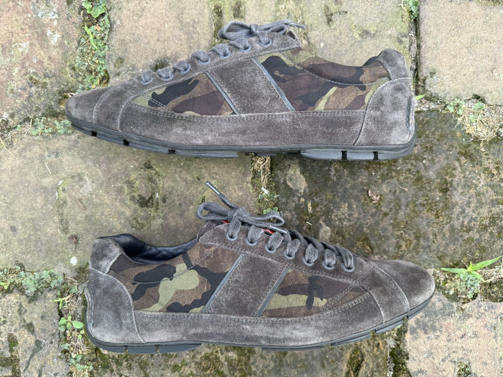 Prada Authentic 💫Prada💫 (4E2854) Trainers Grey Camouflage suede… Size US 8.5 / EU 41-42 - 4 Thumbnail