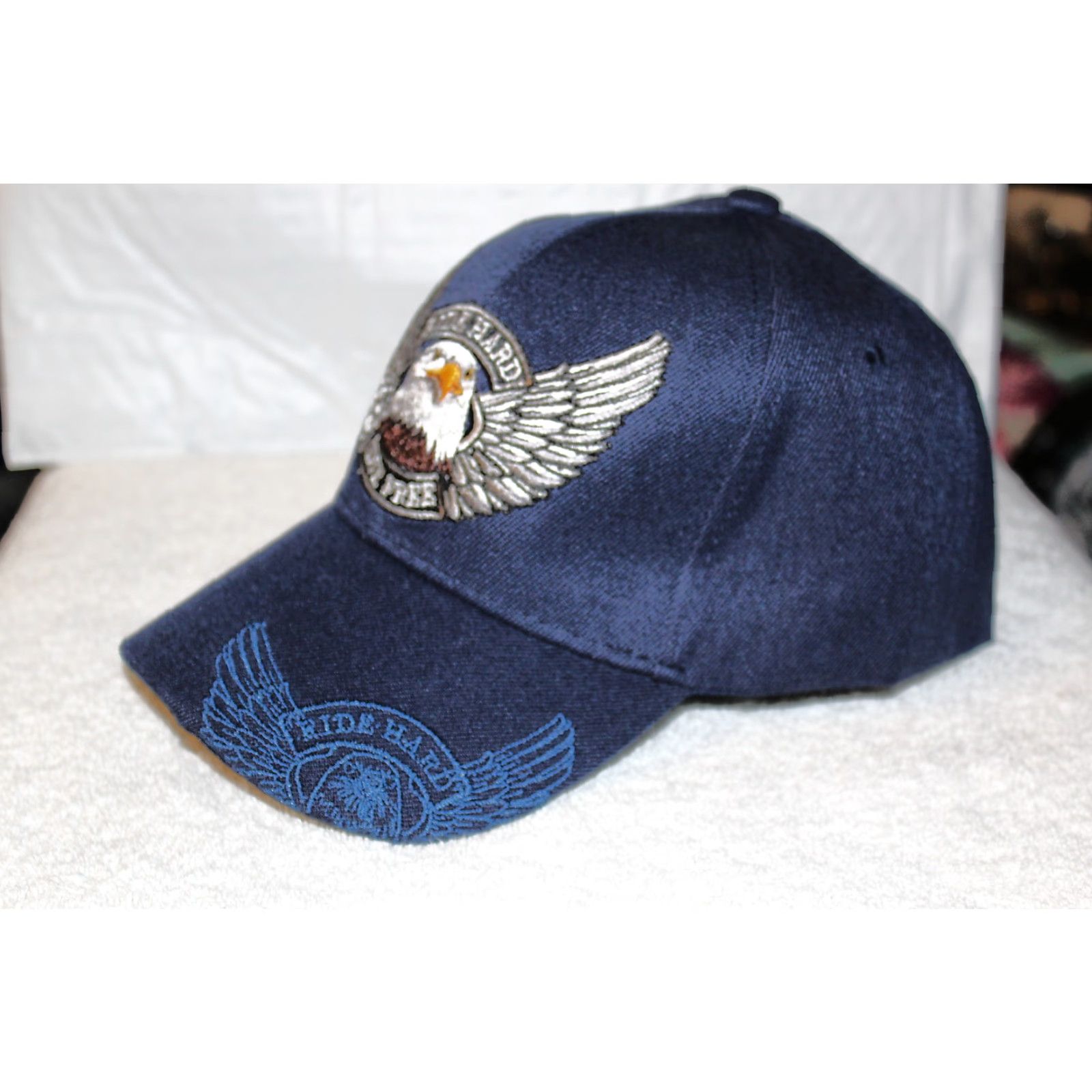 Vintage VINTAGE ACE Motorcycle Cap Baseball Hat Adult Adjustable DARK BLUE Eagle Wings Ride Hard Die Free Biker 90s Mens Size ONE SIZE - 2 Thumbnail