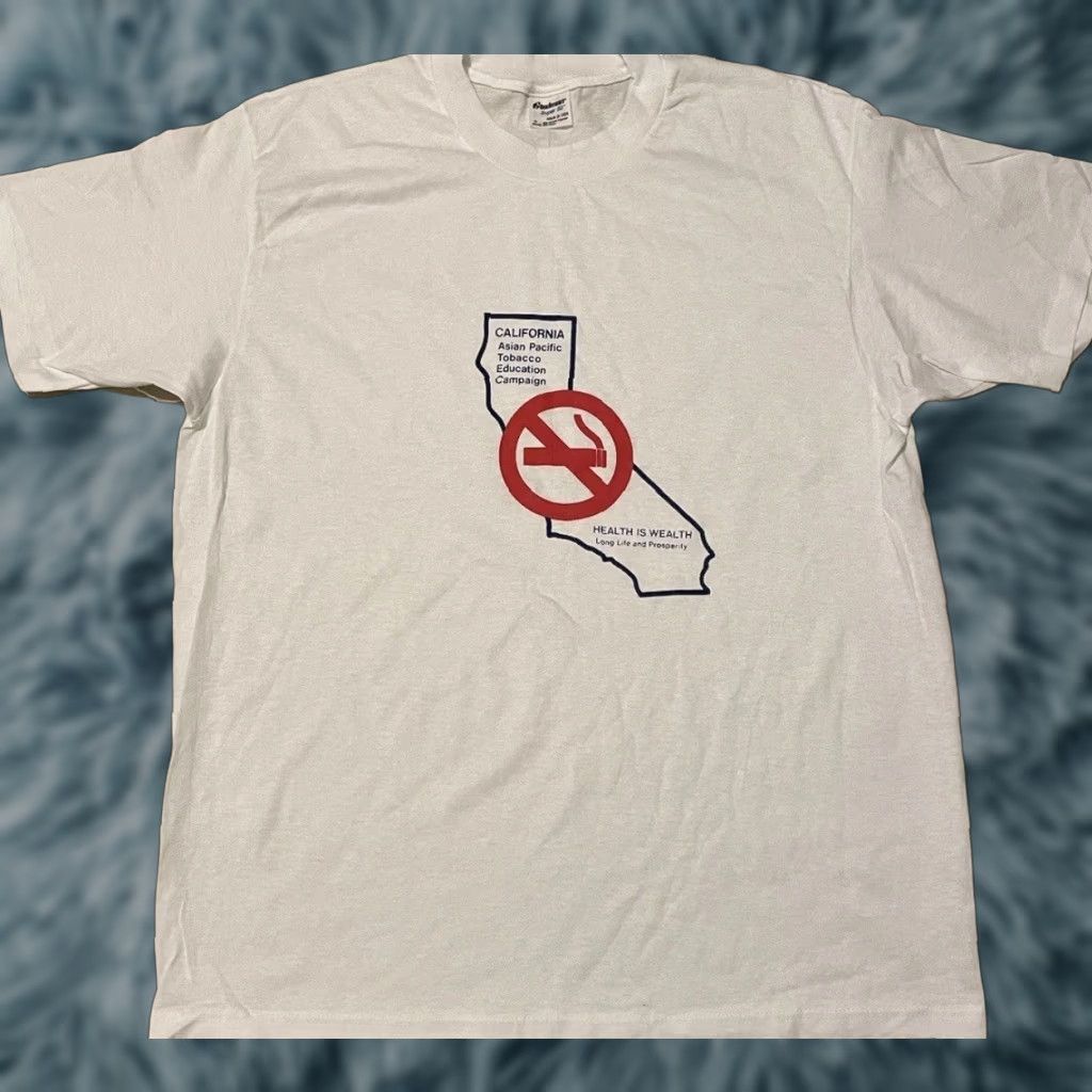 Vintage VINTAGE California Anti Smoking Shirt XL White 90s Grunge Tobacco Humor 80s USA Mens T-Shirt Size US XL / EU 56 / 4 - 1 Thumbnail