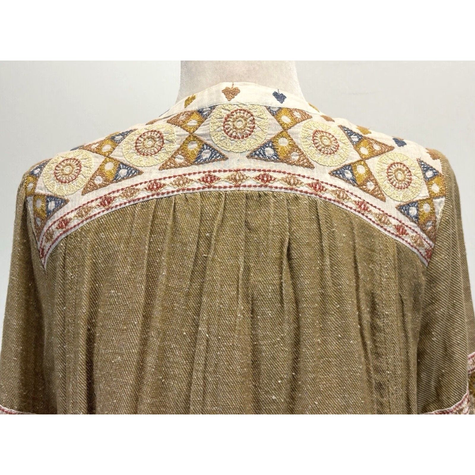 Free People Free People Dress Womens M Tan Boho Embroidered Shift Long Sleeve Size M / US 6-8 / IT 42-44 - 6 Thumbnail