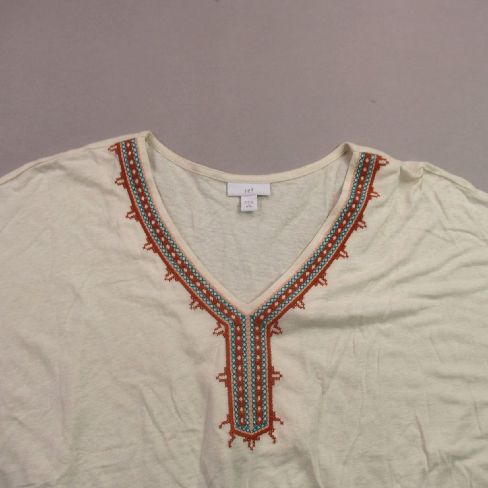 J. Jill J Jill Shirt Womens Medium Petite Short Sleeve Pullover Yellow V Neck Size M / US 6-8 / IT 42-44 - 3 Thumbnail