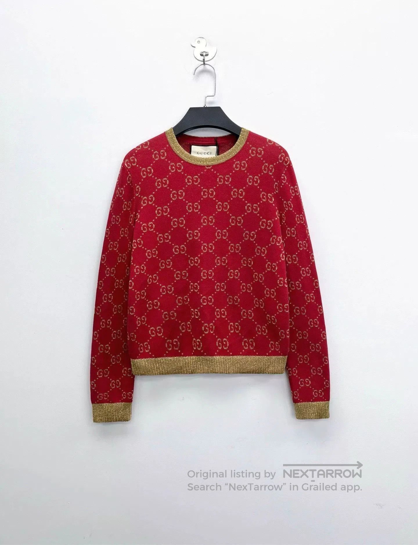 Gucci red gucci logo knit sweater with gold details. Size XS / US 0-2 / IT 36-38 - 1 Thumbnail