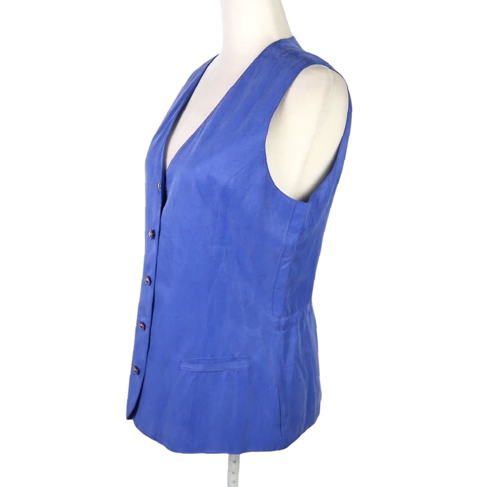Vintage VINTAGE Karen Kane Vest XS Sleeveless Button Front Cobalt Blue Faux Silk 90s Women Ladies Fashion 90s Size XS / US 0-2 / IT 36-38 - 3 Thumbnail
