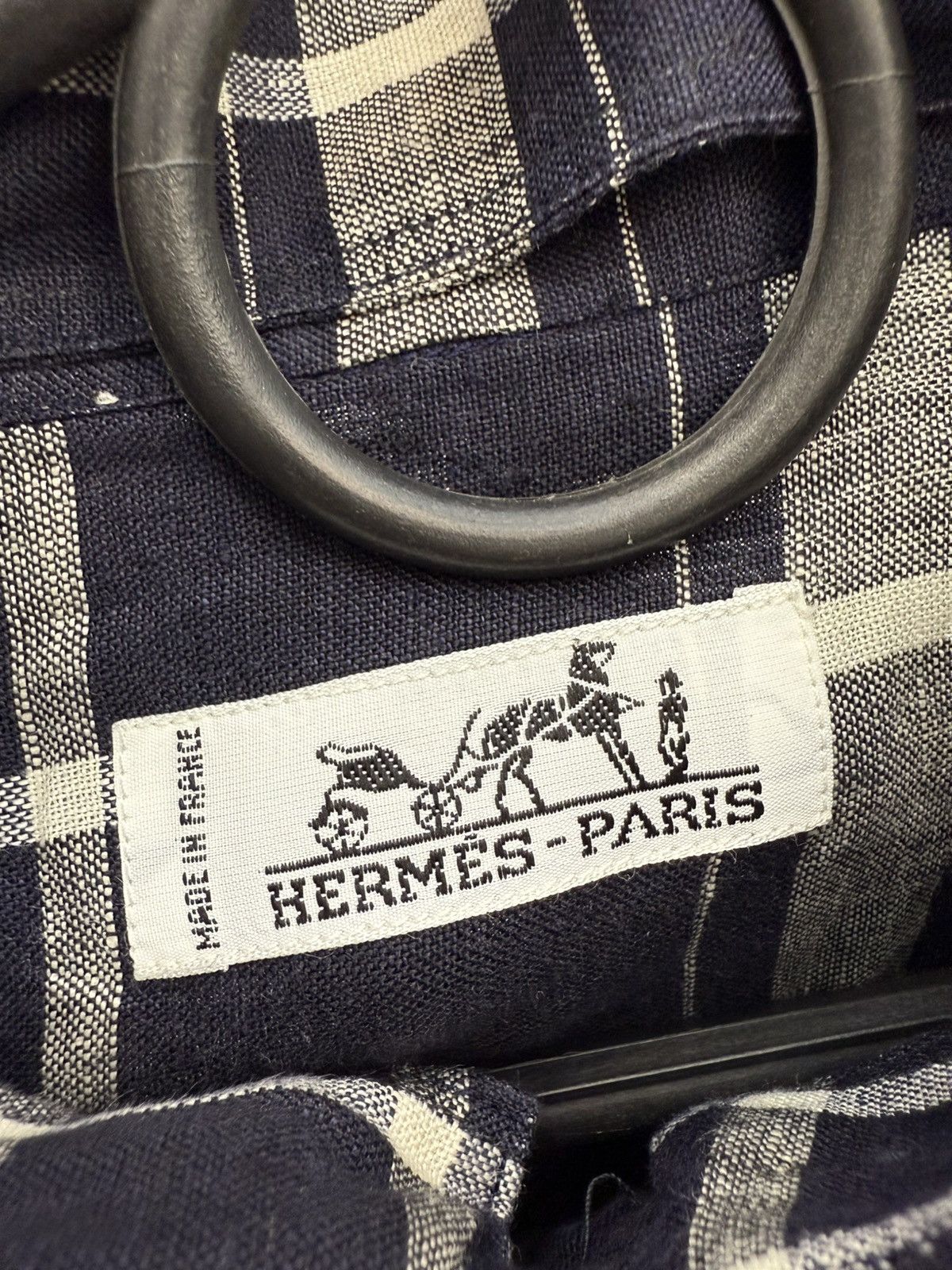 Hermes Hermes Gold Button Linen Check Detachable Сollar Shirt Size US L / EU 52-54 / 3 - 5 Thumbnail