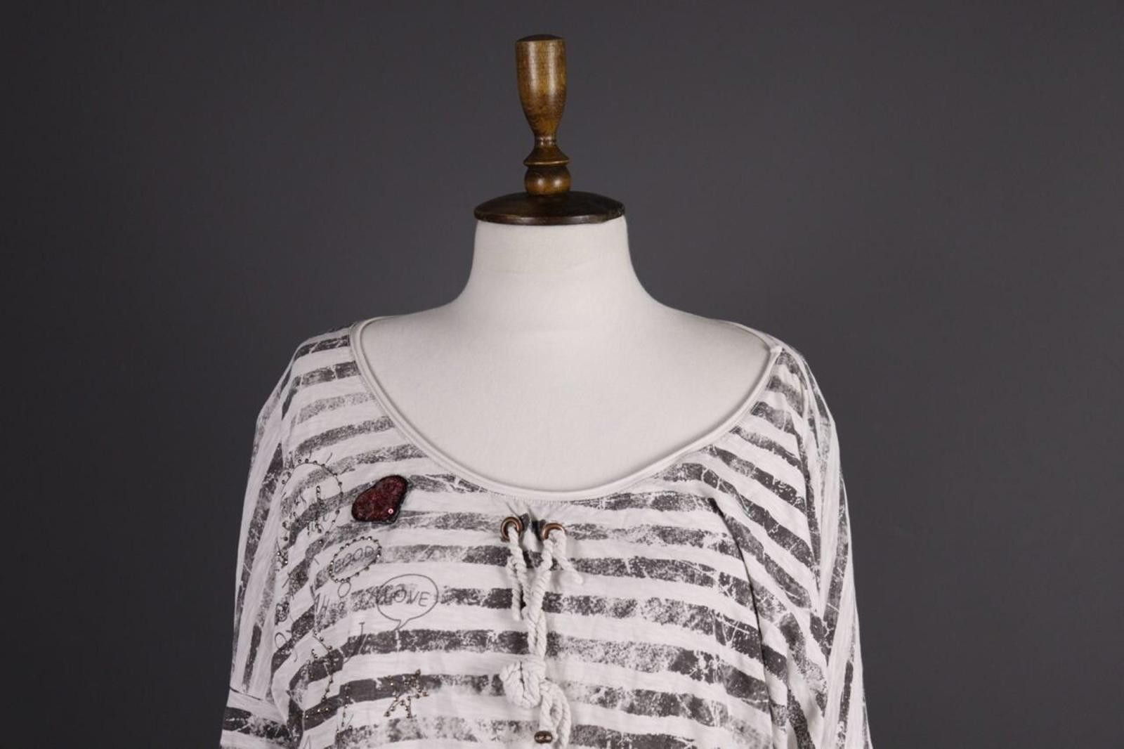 Designer Tredy White Stripe Long Sleeve Lagenlook Tunic Dress Size 46 Size M / US 6-8 / IT 42-44 - 2 Thumbnail