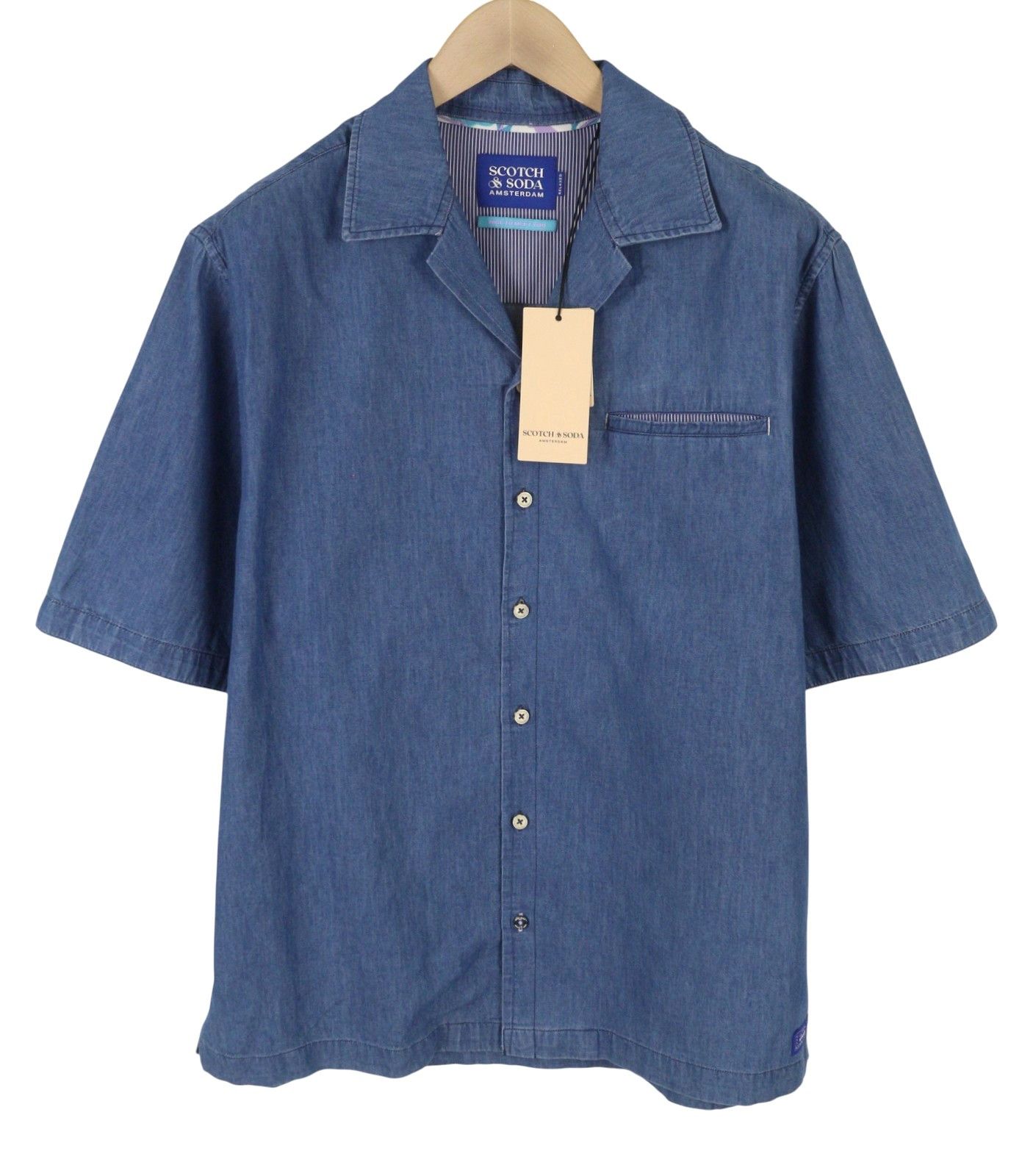Scotch & Soda L Blue Denim Look Short Sleeve Shirt 88526 Size US L / EU 52-54 / 3 - 1 Thumbnail