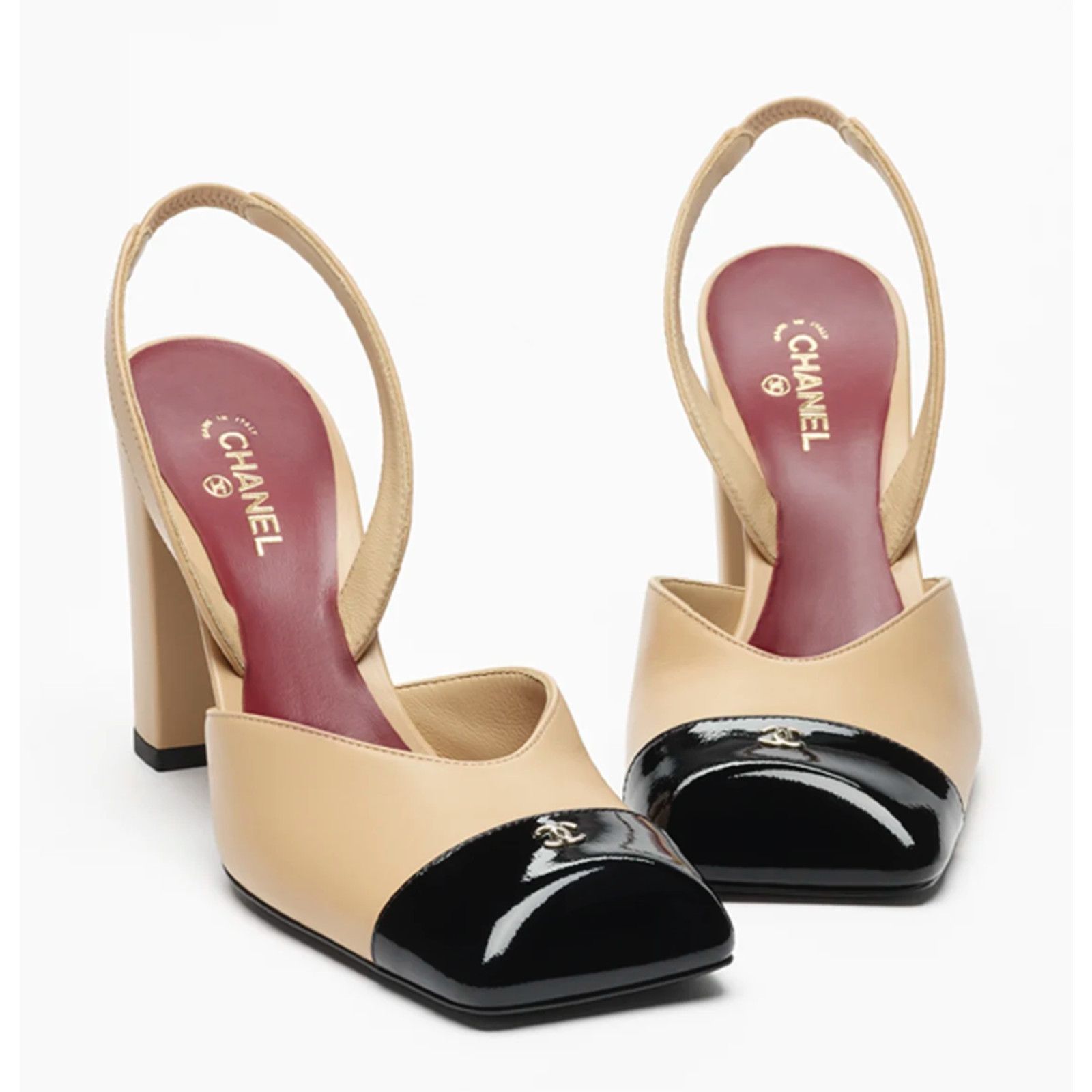 Chanel Chanel Beige Black Square Toe Slingback Block Heel Pump 36 Size US 5 / IT 35 - 3 Thumbnail