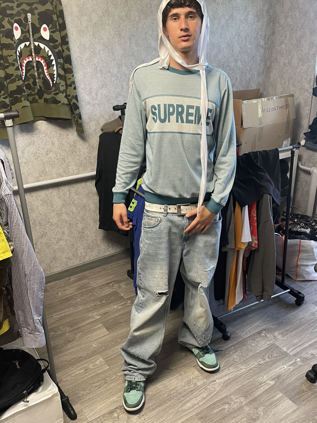 Supreme Supreme Tonal Stripe Logo Crewneck Light Sweater Size US M / EU 48-50 / 2 - 3 Thumbnail