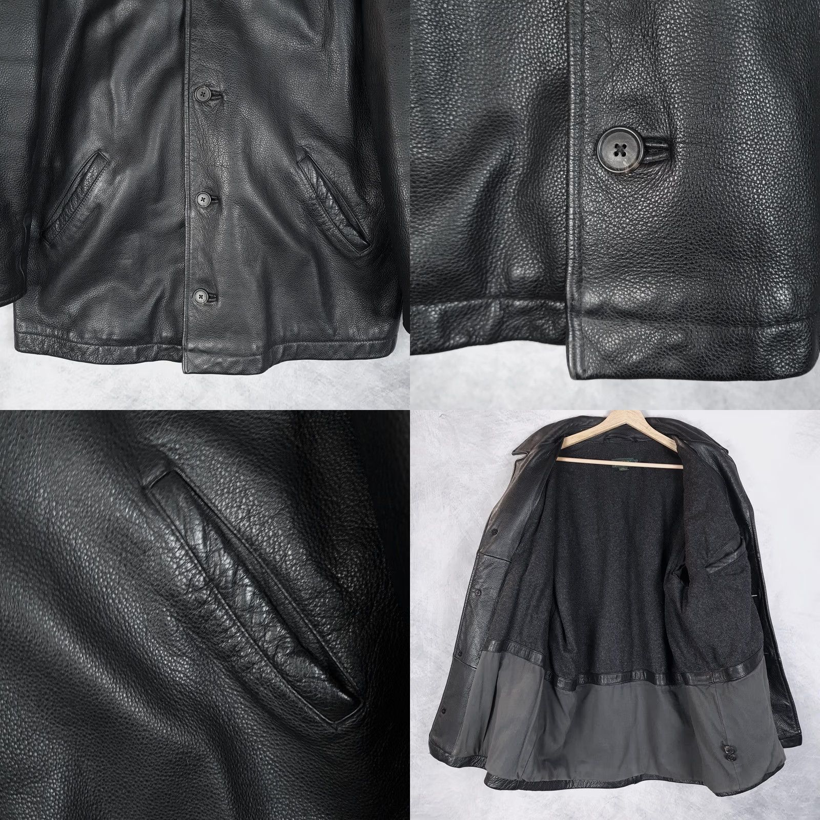 J.Crew J.CREW Coat Mens Medium Black Leather Wool Lined Button Front Car Coat Size US M / EU 48-50 / 2 - 8 Thumbnail