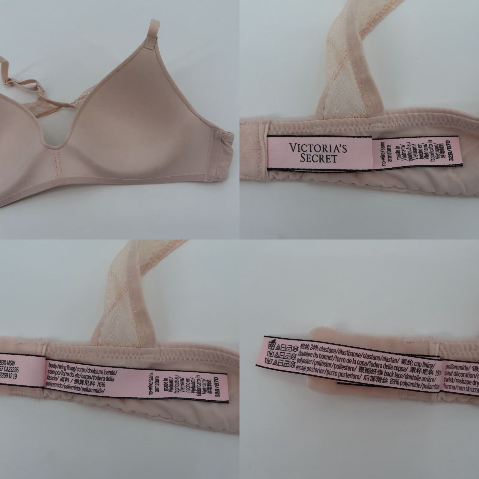 Victoria's Secret Victoria's Secret Bra 32B Wireless Lined Pink Back Lace Accent T-shirt Bra Womens 32B Size ONE SIZE - 9 Thumbnail