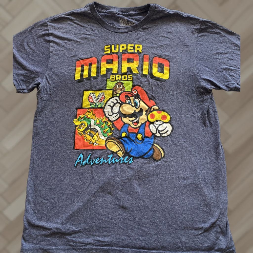 Vintage Super Mario Brothers Adventure T-Shirt Men L Blue Short Sleeve Graphics 17-18 Size US L / EU 52-54 / 3 - 1 Thumbnail