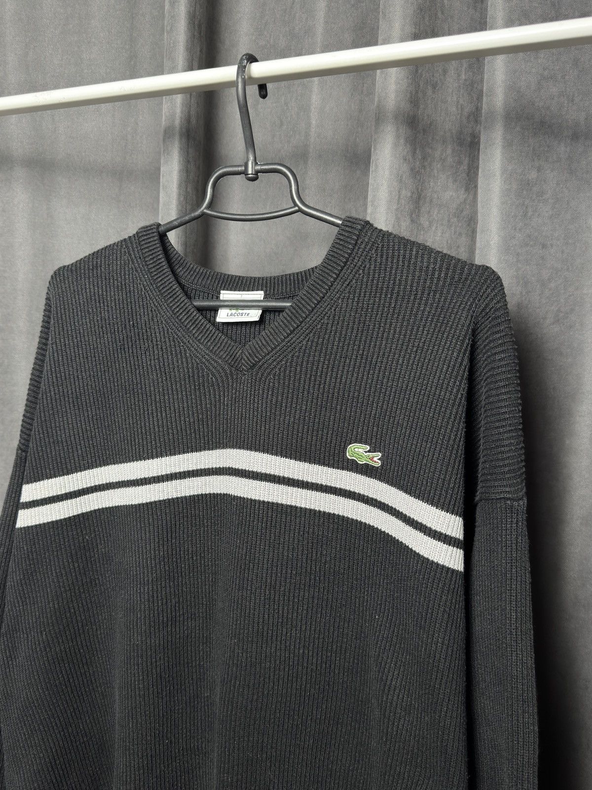 Lacoste × Vintage Vintage 90s Lacoste France Knit V neck Sweater Size US XL / EU 56 / 4 - 2 Thumbnail