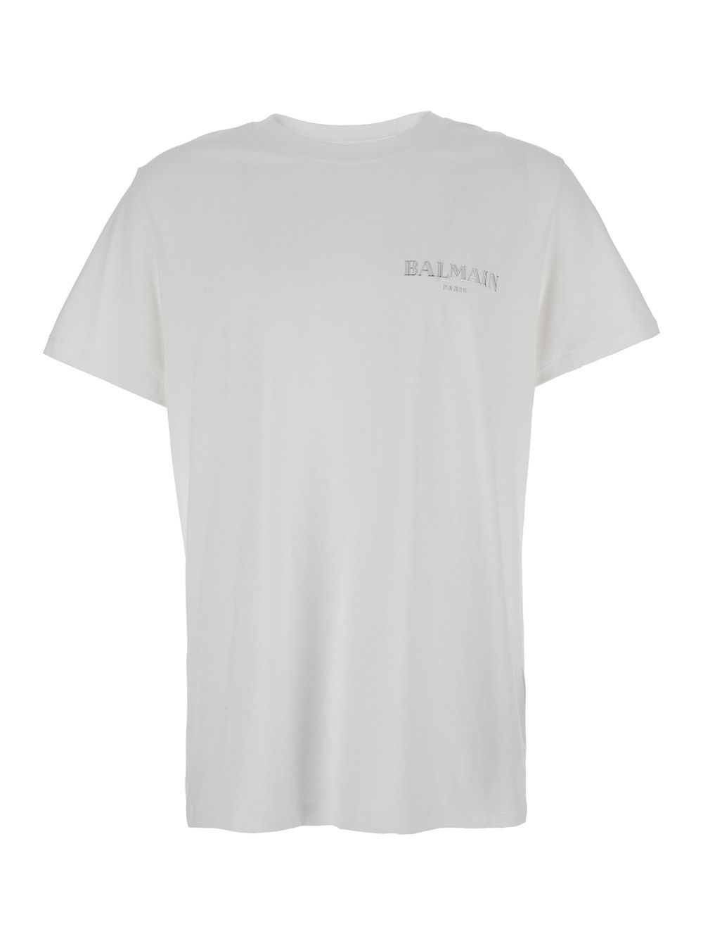 Balmain White Crewneck T-Shirt with Logo Lettering on the Front in Cotton Man Size US L / EU 52-54 / 3 - 1 Thumbnail