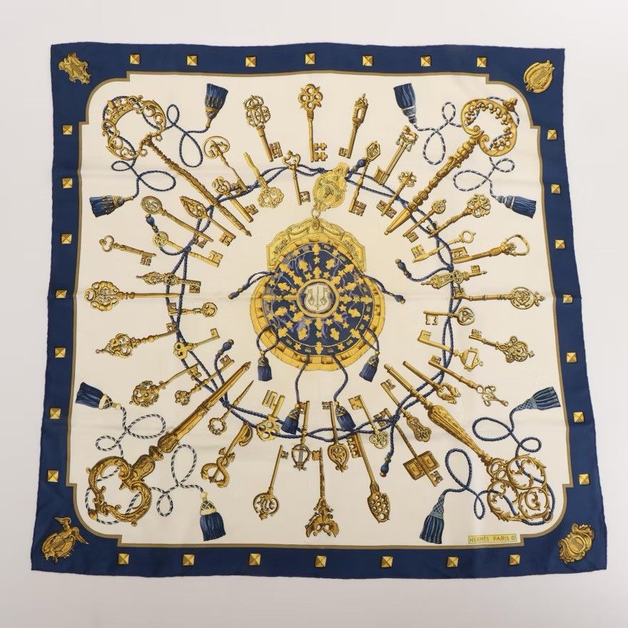 Hermes × Vintage Hermès Early Issue "Les Cles" Silk Twill Scarf 90 with Box Size ONE SIZE - 2 Thumbnail