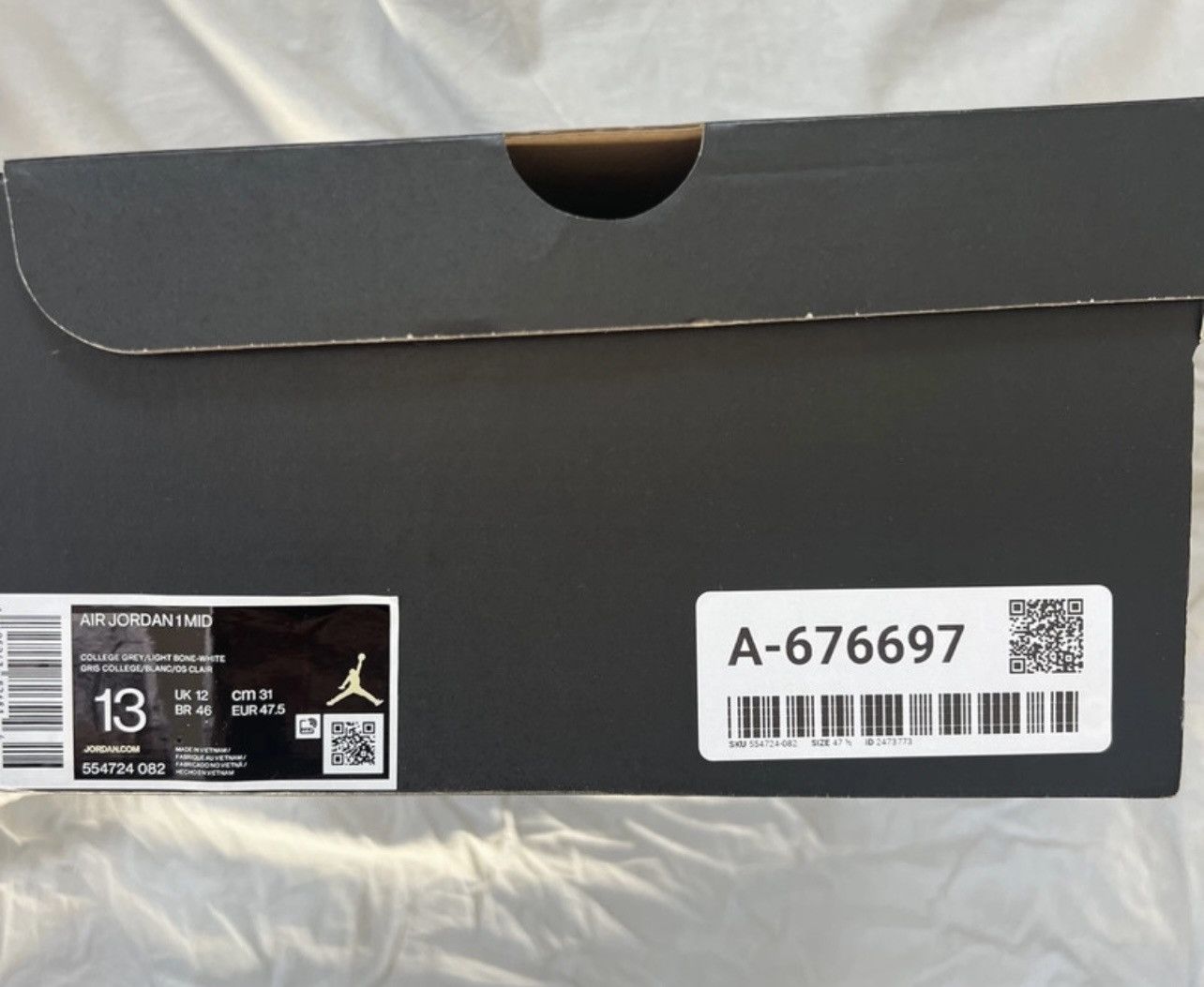 Nike × Supreme Air Jorden 1 Mid College Grey Size US 13 / EU 46 - 7 Thumbnail