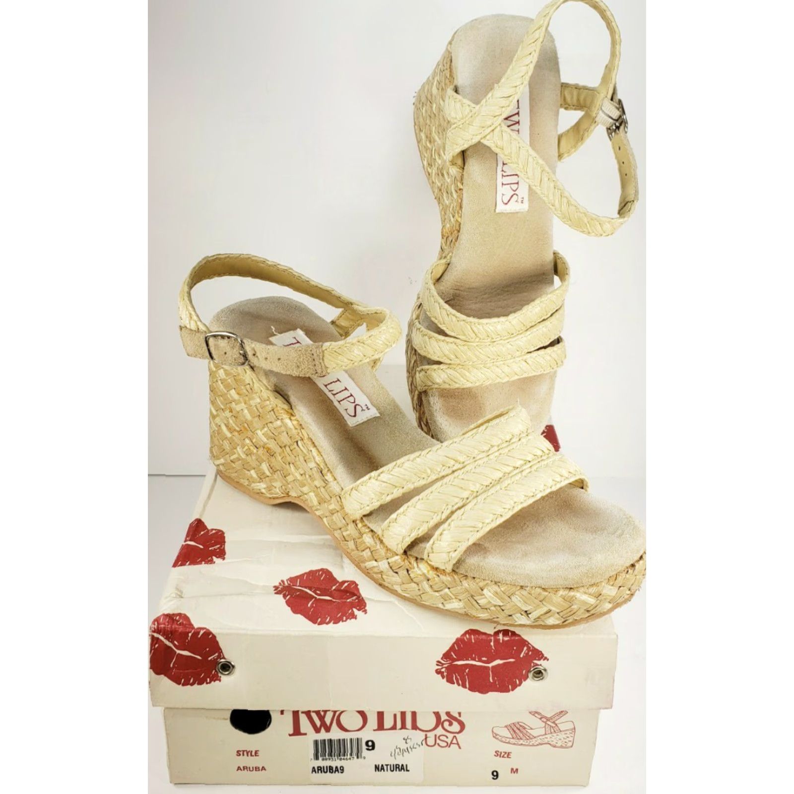 Vintage Two Lips Aruba Wedge Espidrille T-Strap Sandals Women Size 9 Beige with Box Size US 9 / IT 39 - 2 Thumbnail