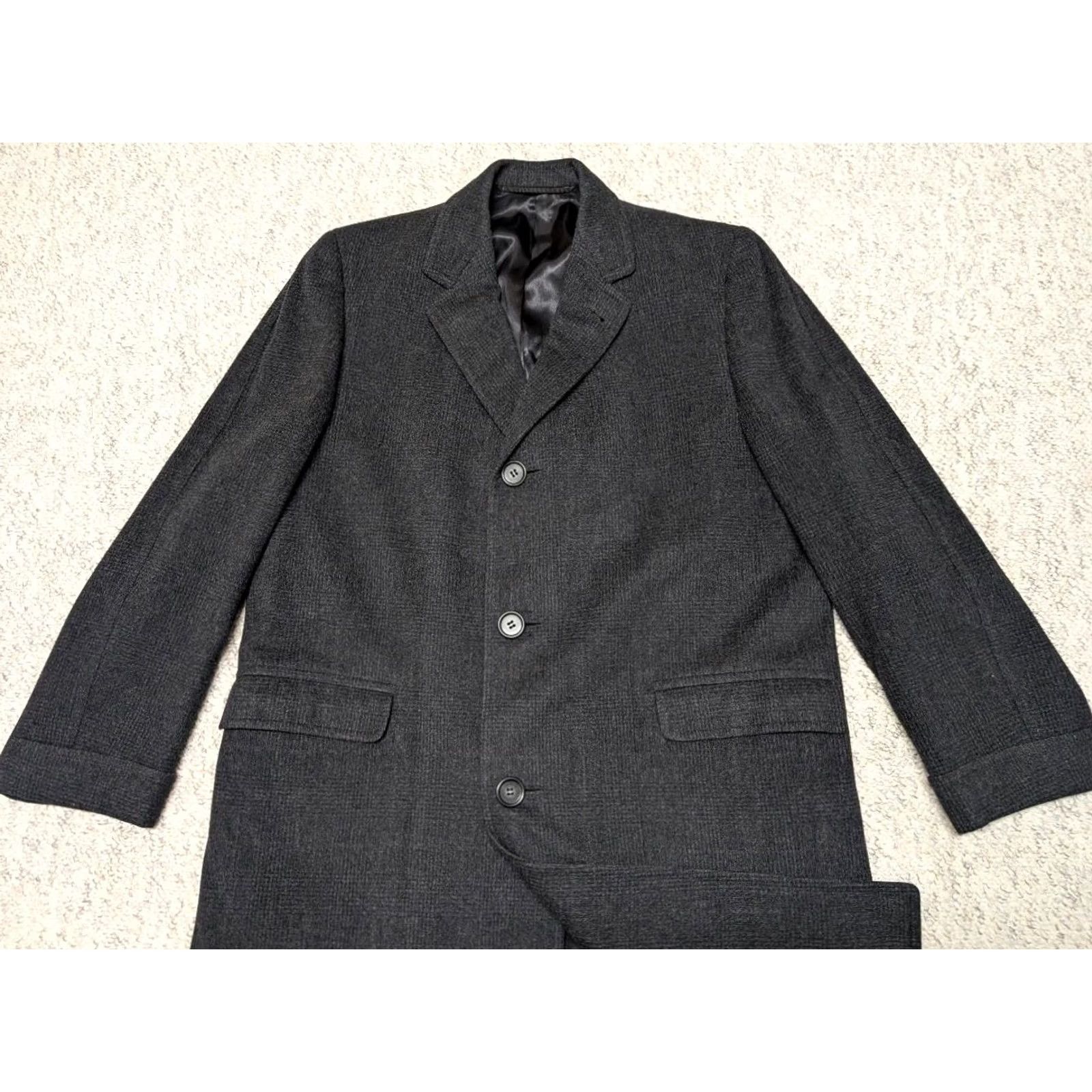 Vintage USA made 1950s vintage OVERCOAT wool 42 plaid BLACK TWEED PLAID flannel Coat Mens XS-XL Size US M / EU 48-50 / 2 - 2 Thumbnail