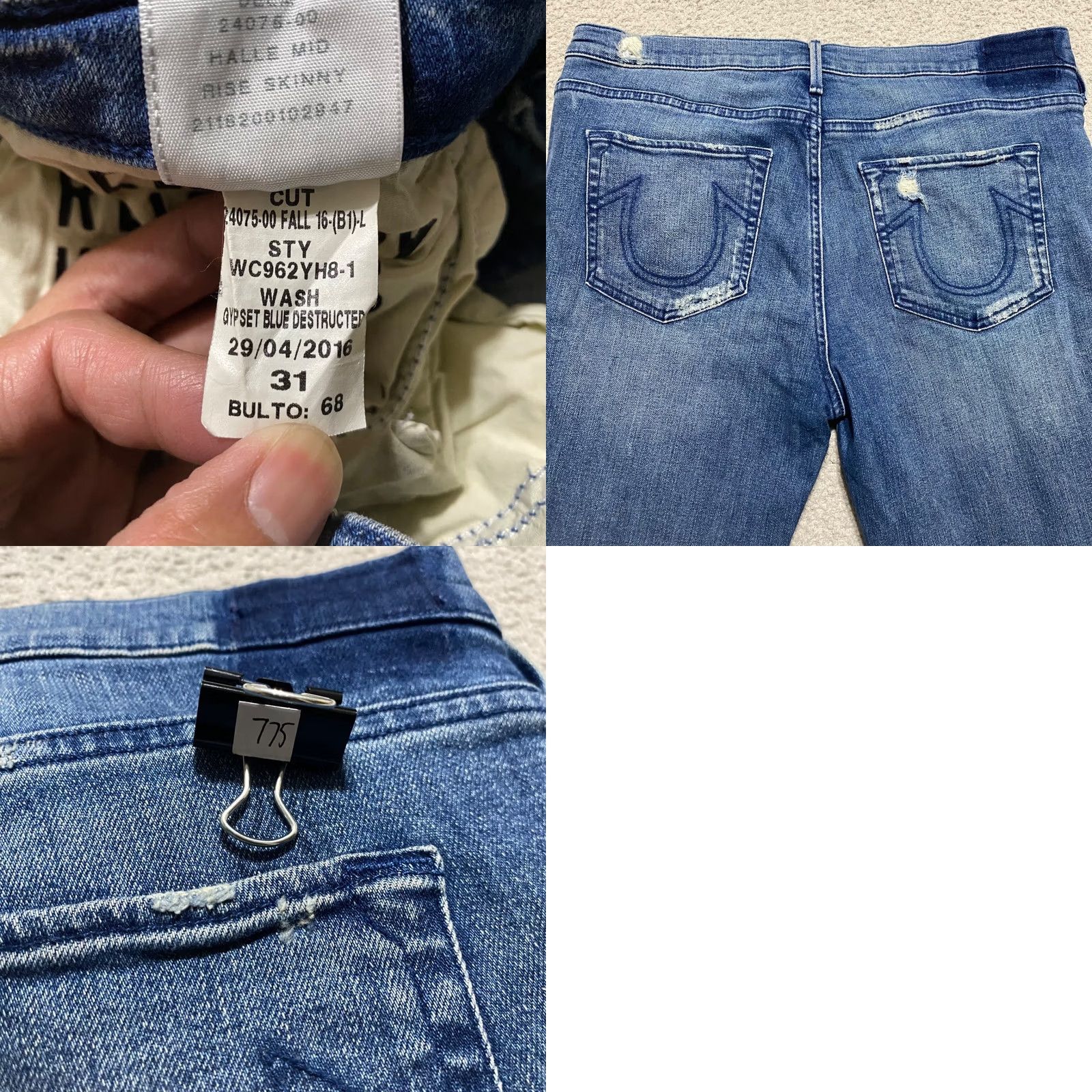 True Religion True Religion Jeans Denim 31 Blue Distressed Skinny 5-Pocket Women's Regular Rise High Rise (31) Wool? Size 24" / US 00 / IT 34 - 9 Thumbnail